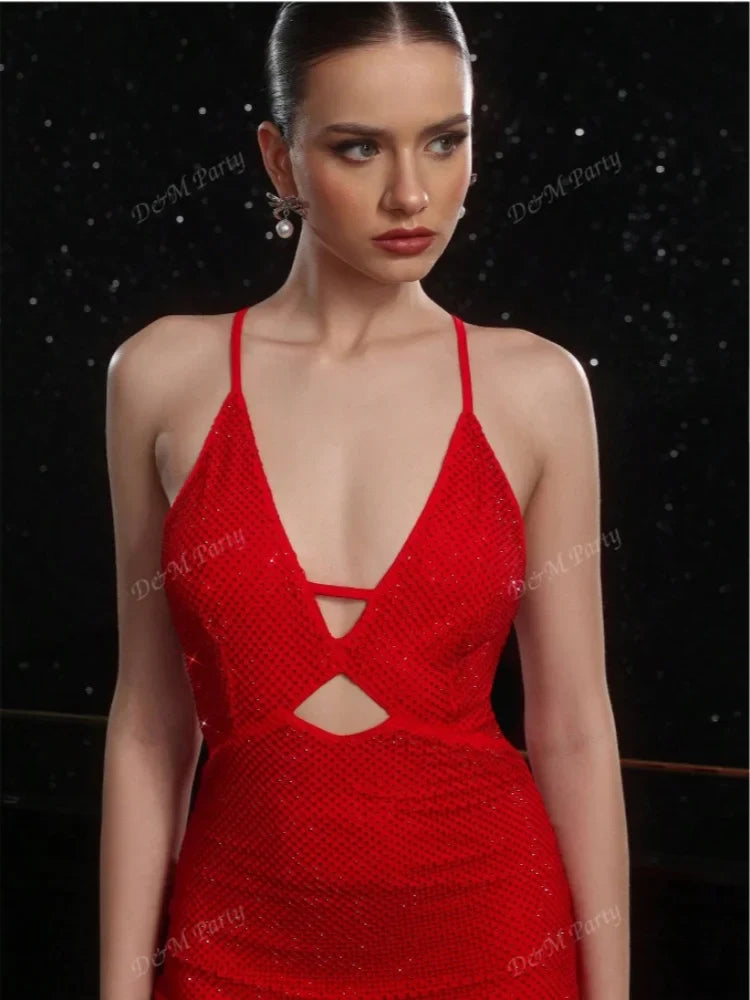 Deep V Backless Mini Dress