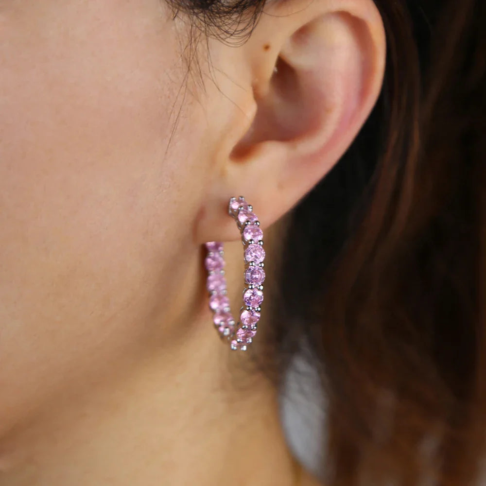 Pink CZ Huggie Hoop Earrings