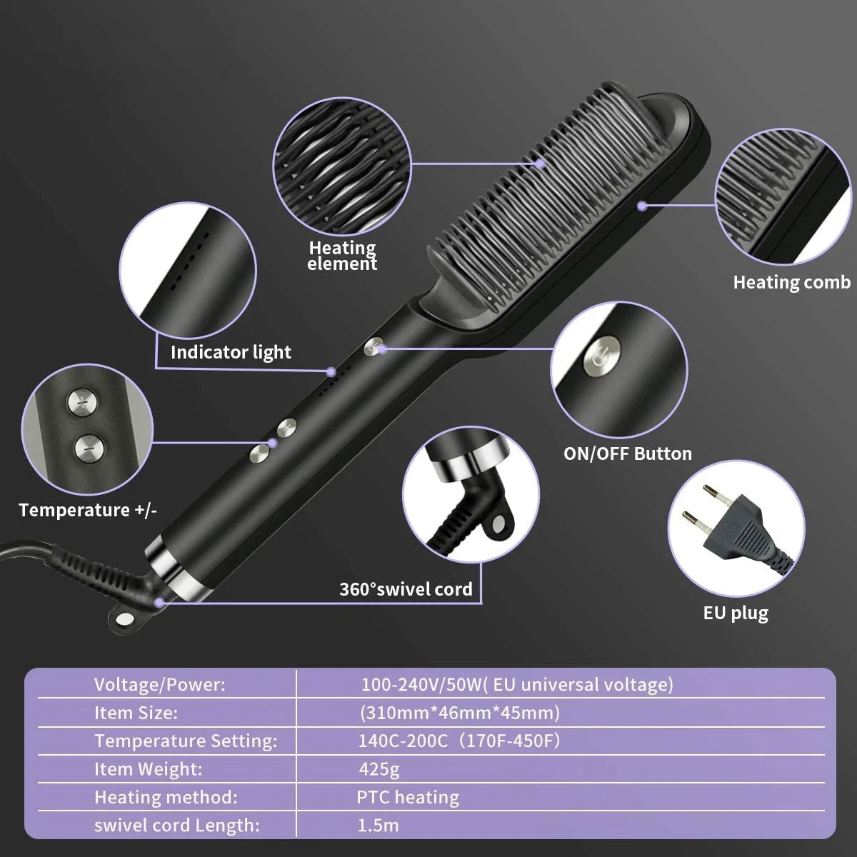 Ionic Hair Straightener Brush Comb