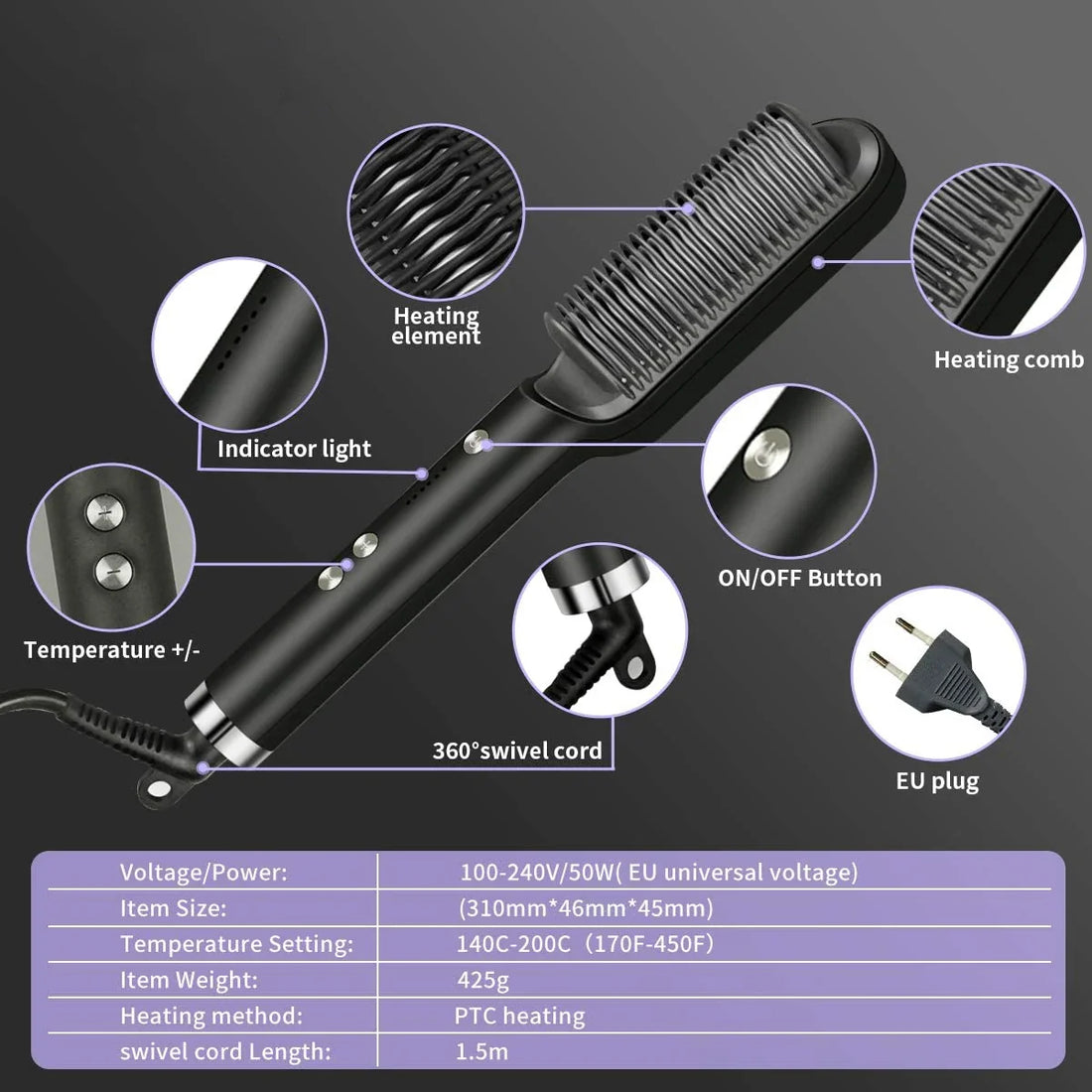Ionic Hair Straightener Brush Comb
