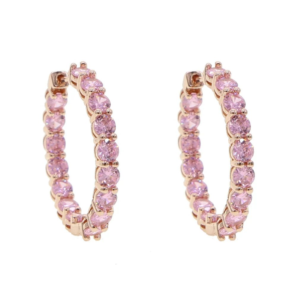 Pink CZ Huggie Hoop Earrings