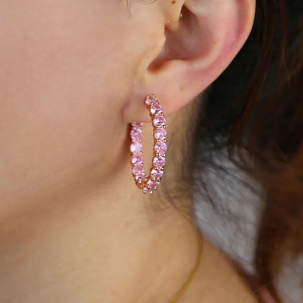 Pink CZ Huggie Hoop Earrings