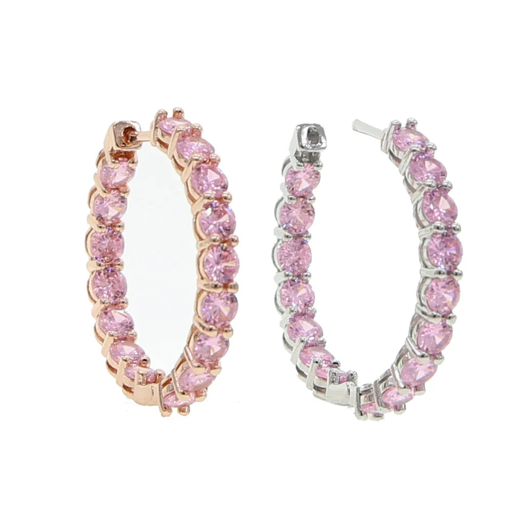 Pink CZ Huggie Hoop Earrings
