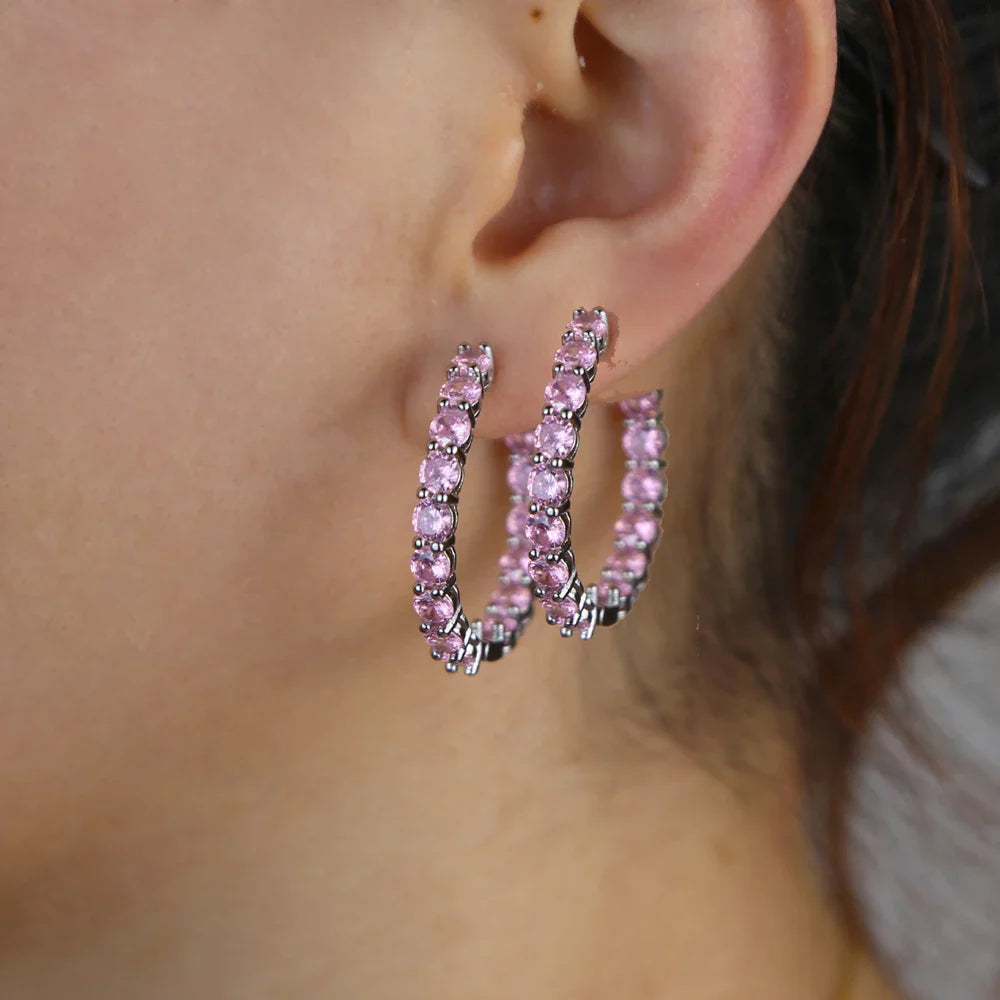 Pink CZ Huggie Hoop Earrings