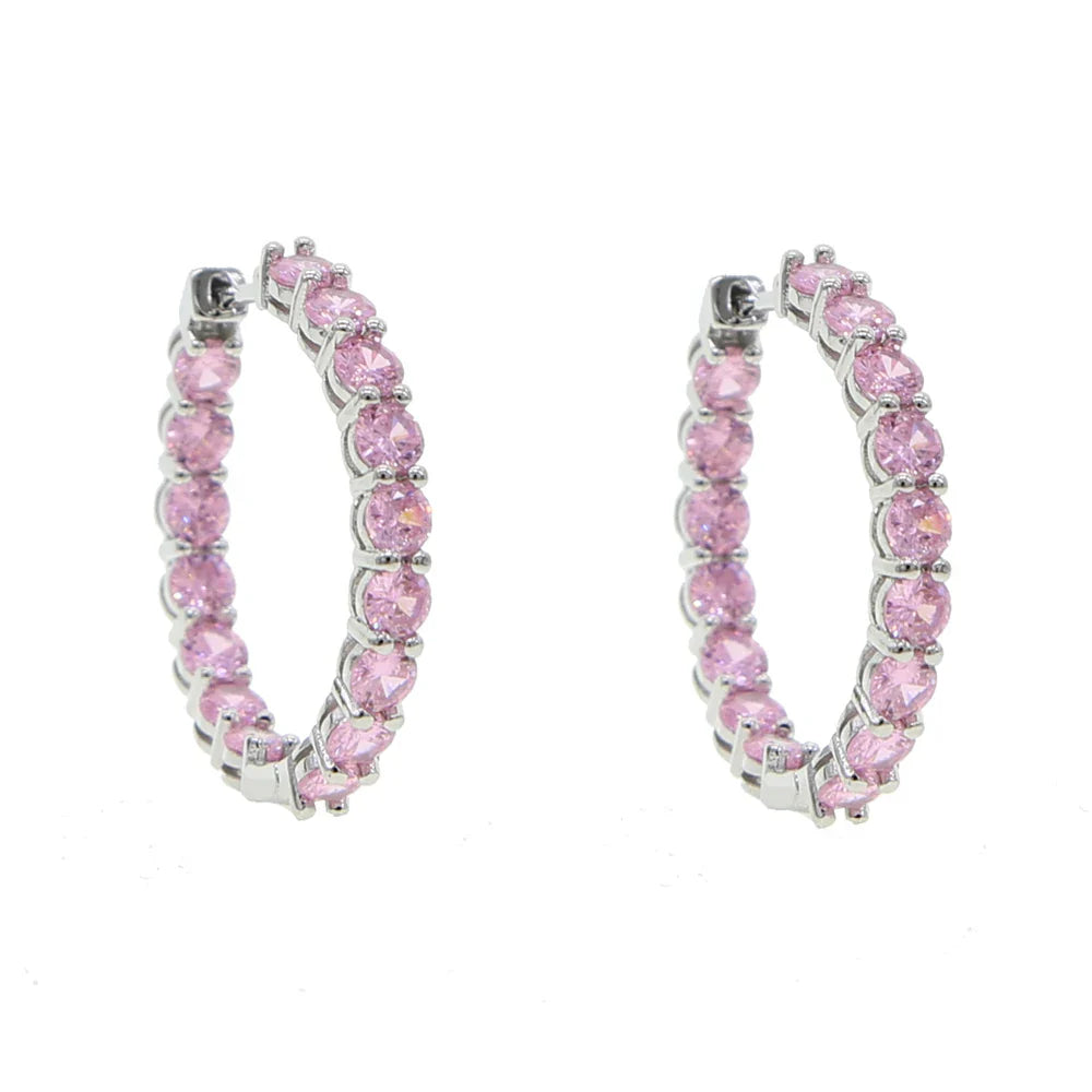 Pink CZ Huggie Hoop Earrings