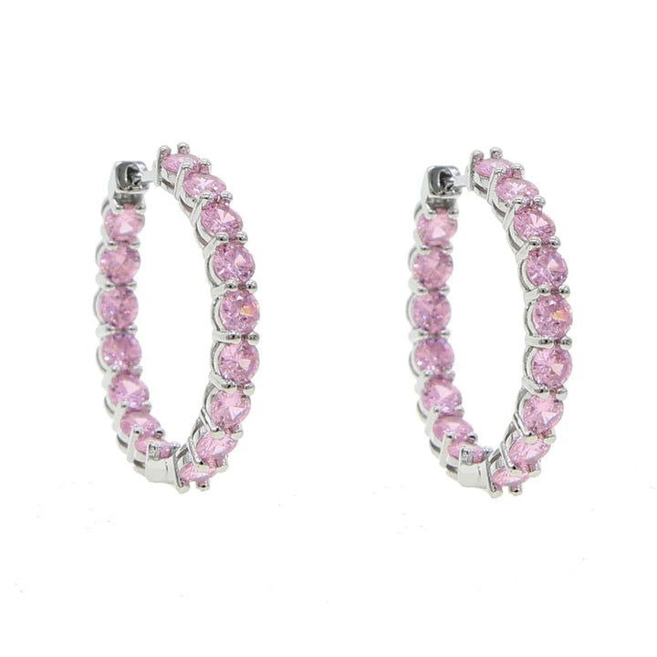 Pink CZ Huggie Hoop Earrings