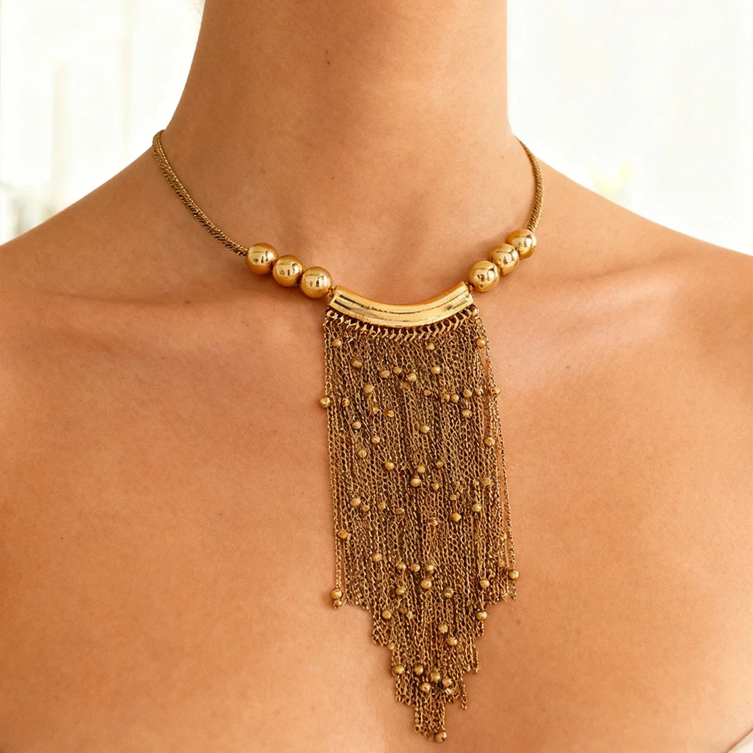 Beaded Tassel Statement Necklace