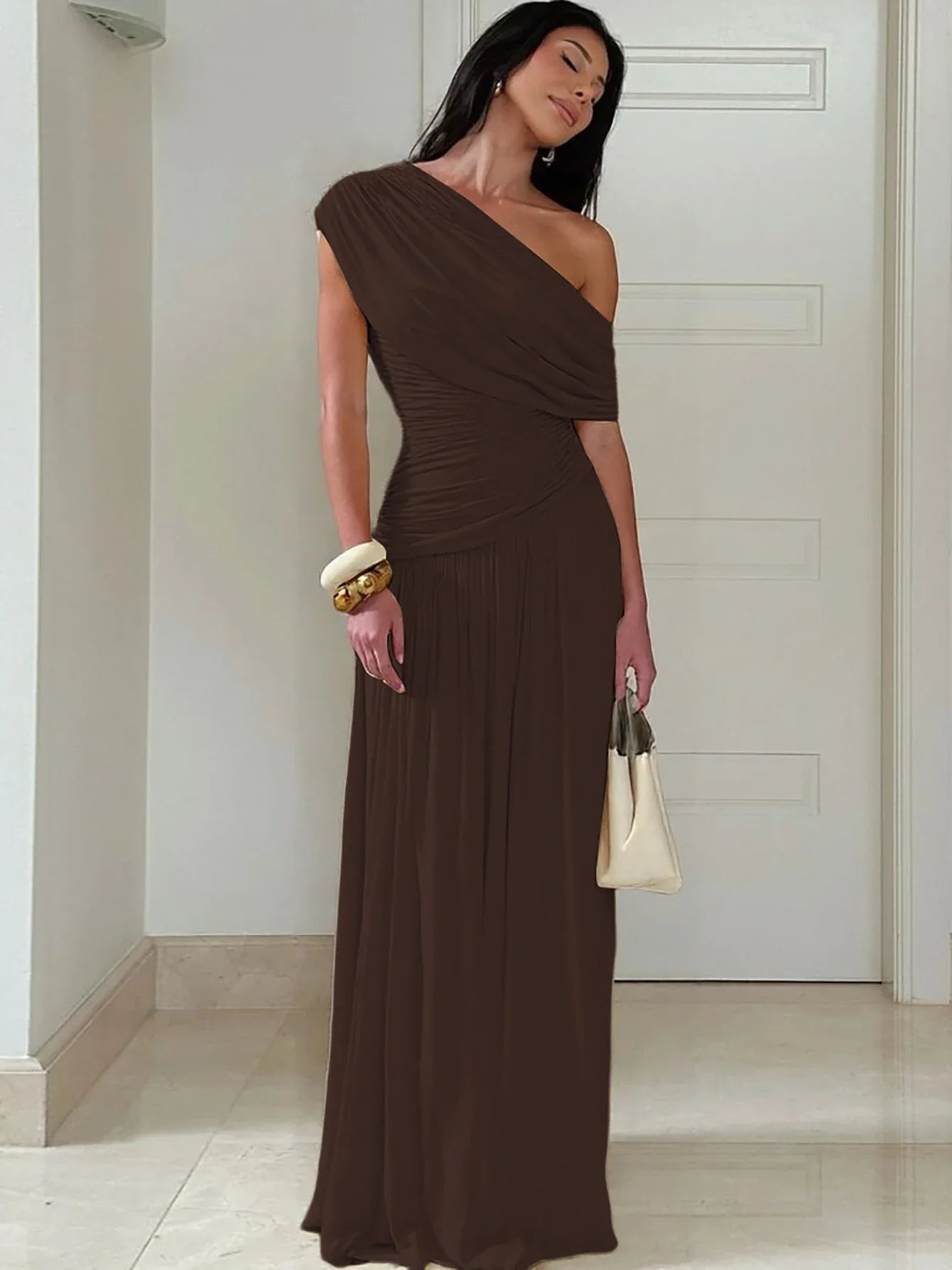 One Shoulder Ruched Maxi Dress
