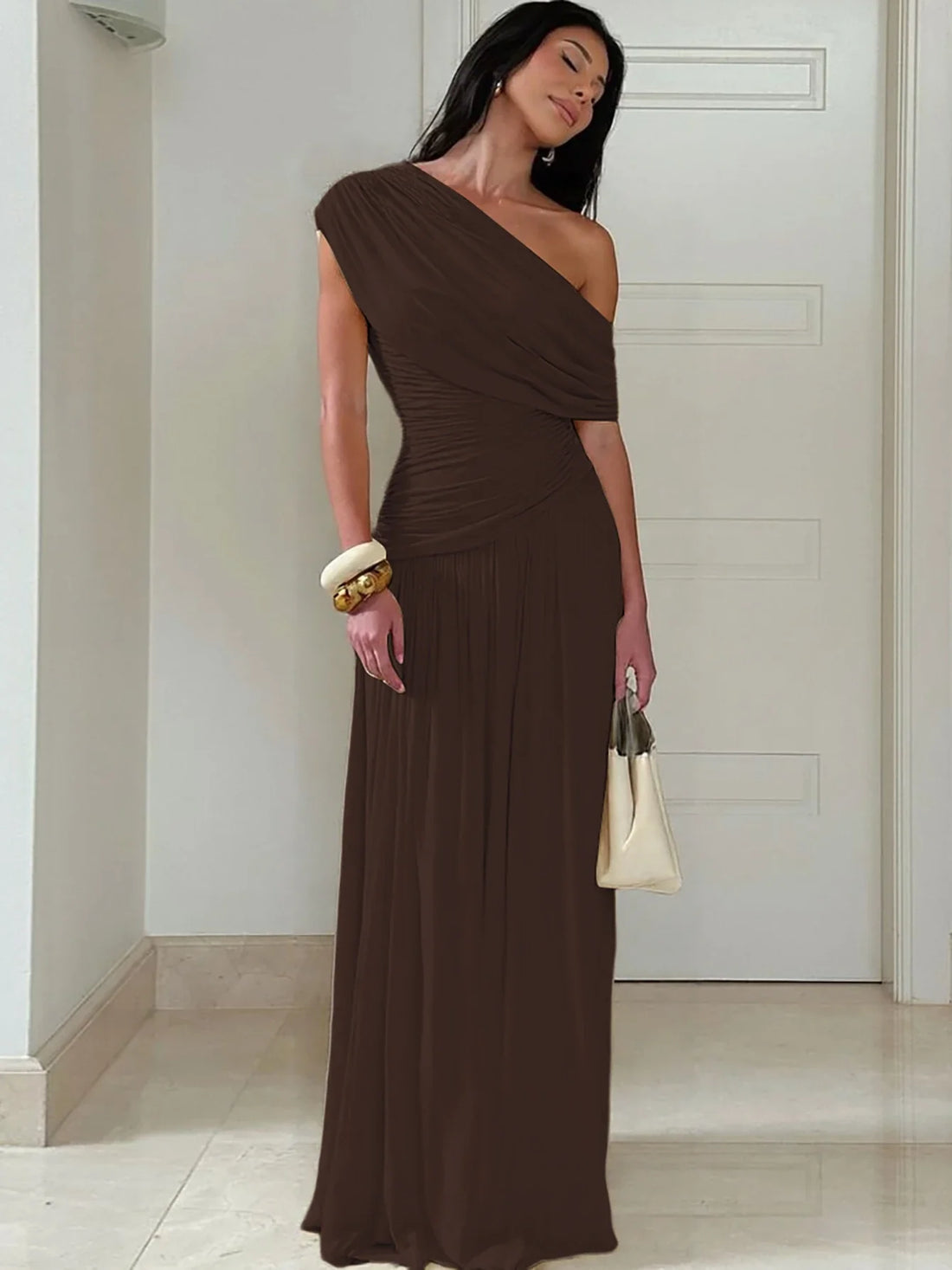 One Shoulder Ruched Maxi Dress