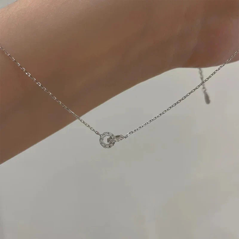 Double Ring Zircon Pendant Necklace