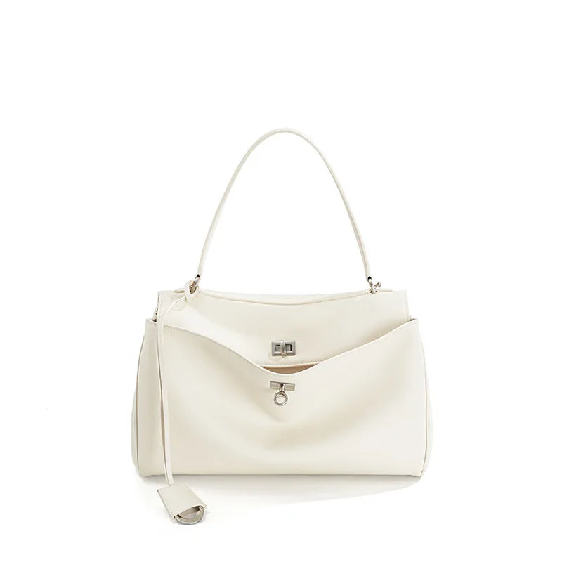 Leather Lock Design Shoulder Bag