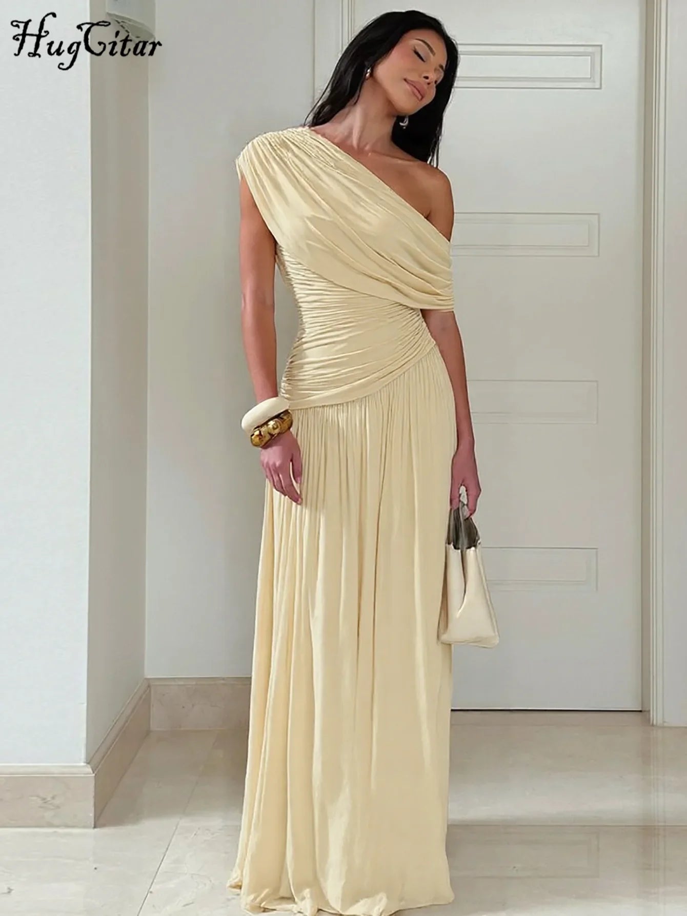 One Shoulder Ruched Maxi Dress