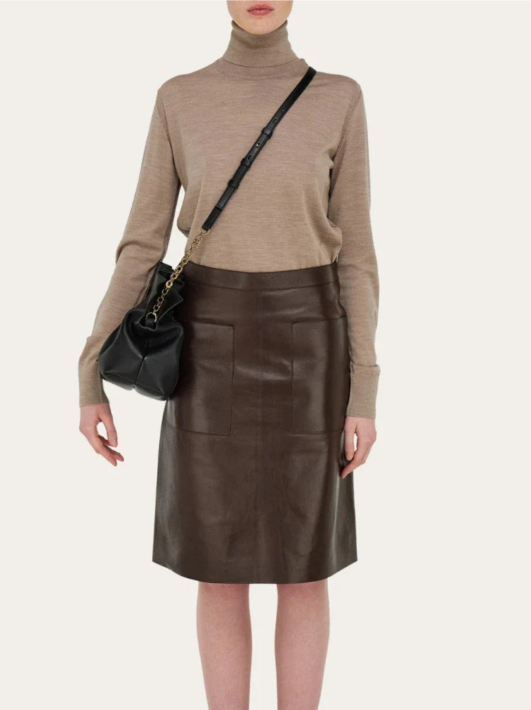 Pleated Leather Crossbody Shoulder Bag