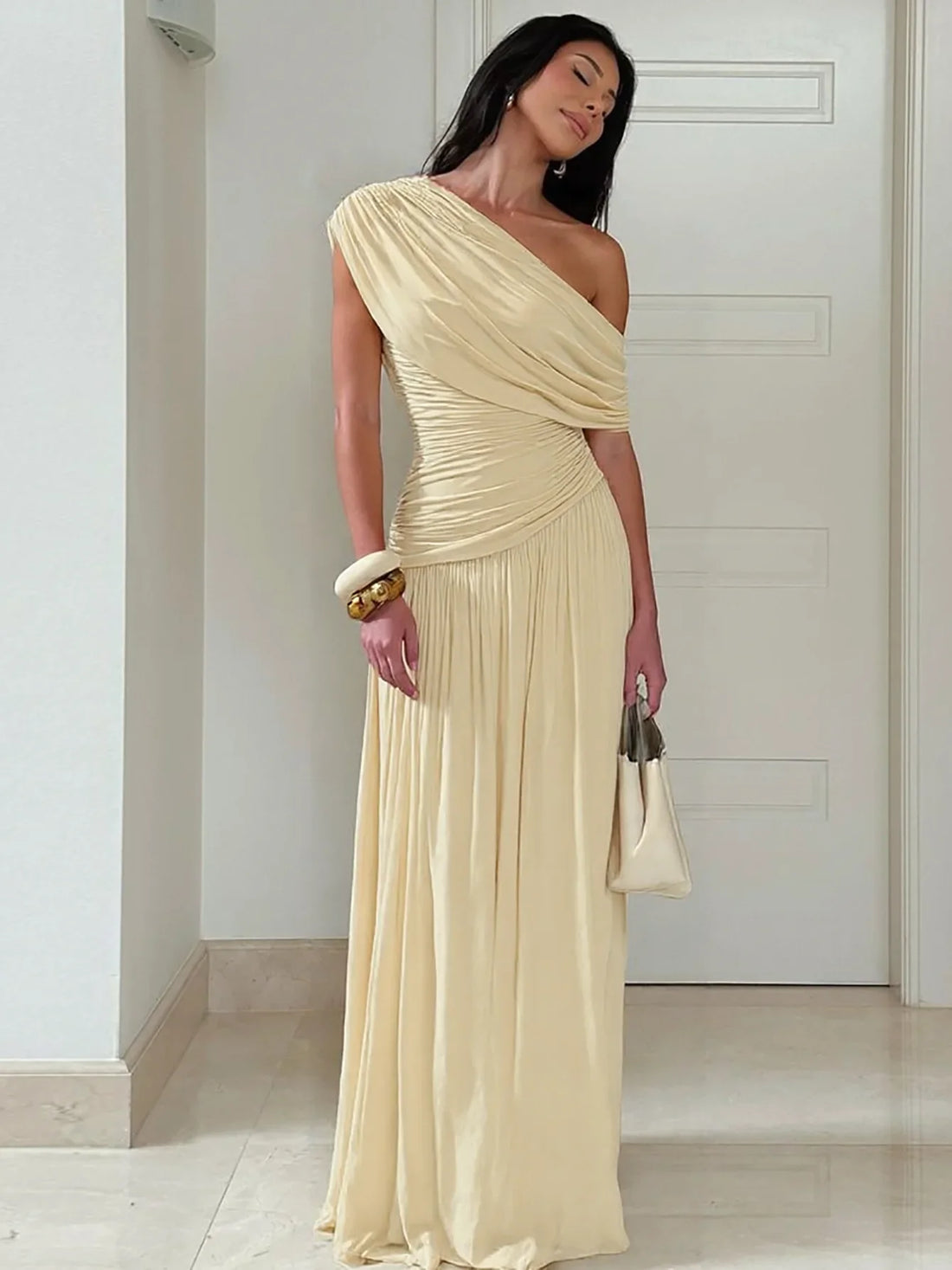 One Shoulder Ruched Maxi Dress