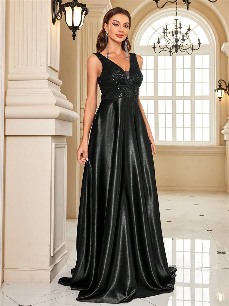 Satin Deep V Prom Dress