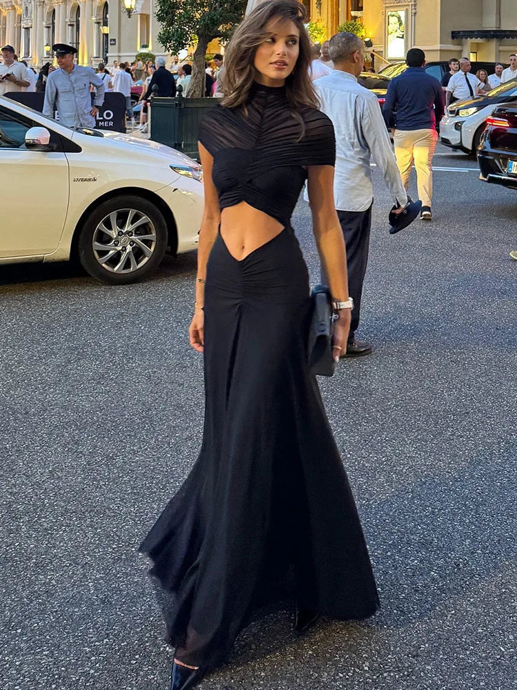 Ruched Maxi Evening Party Dress