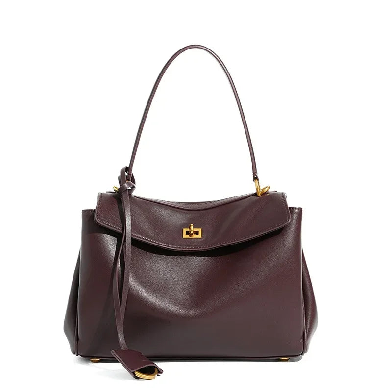 Leather Lock Design Shoulder Bag