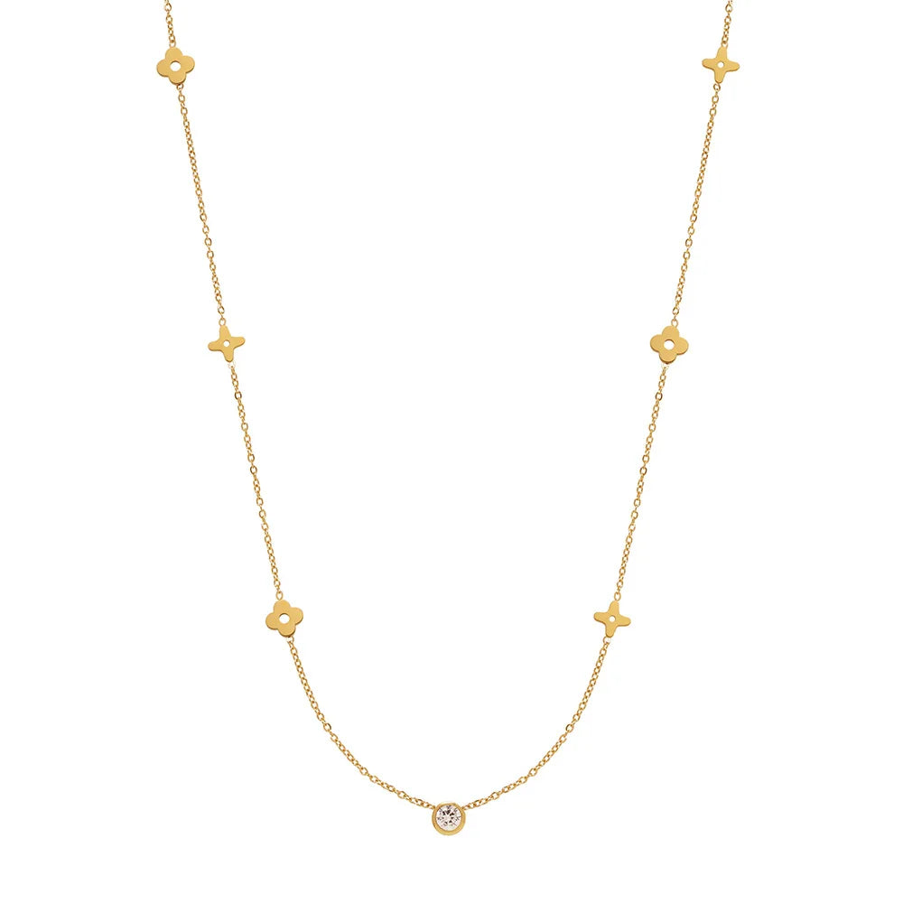 Zircon Flower Pendant Necklace