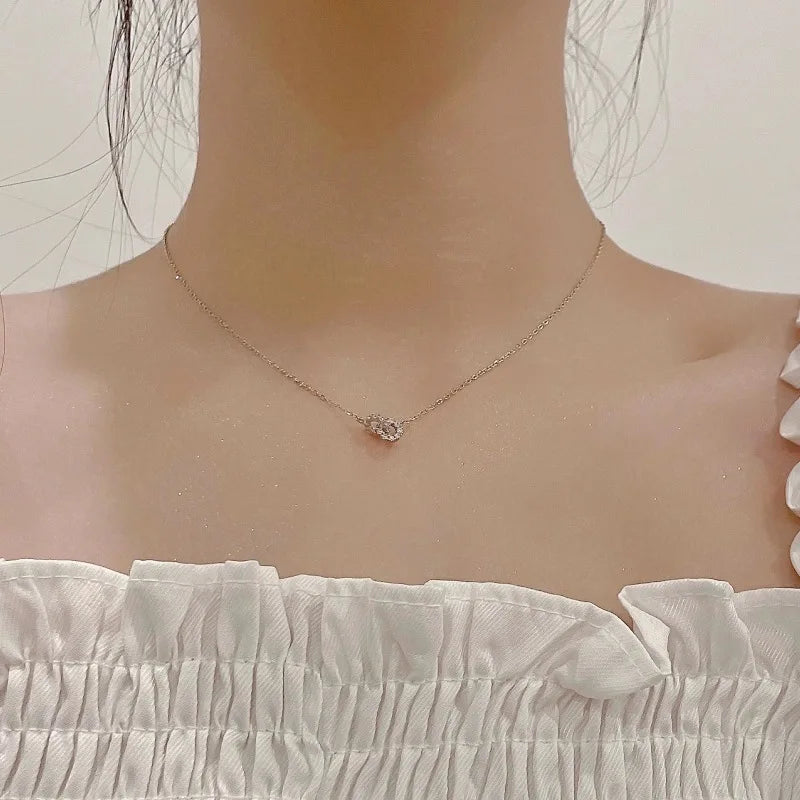 Double Ring Zircon Pendant Necklace