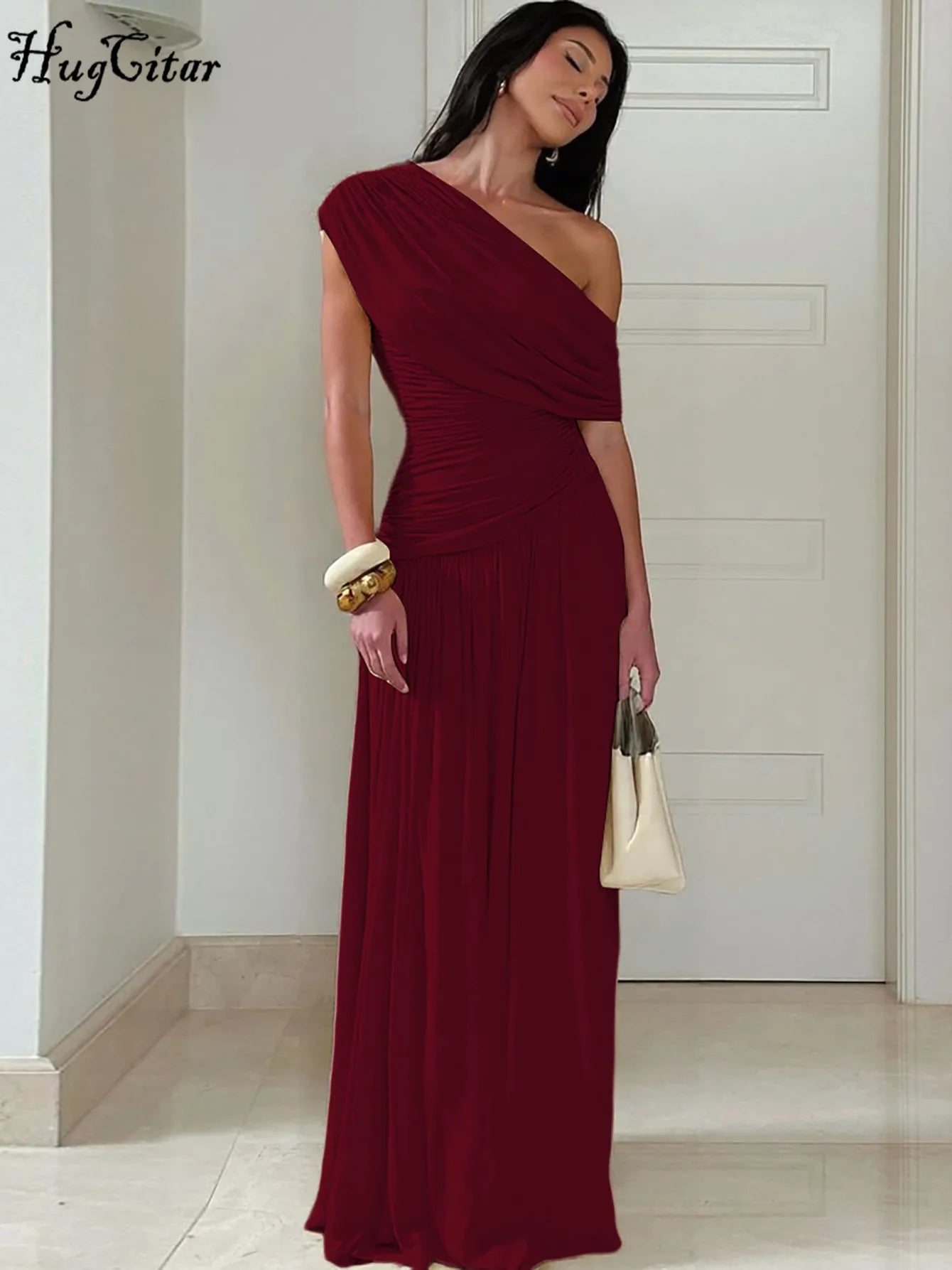 One Shoulder Ruched Maxi Dress