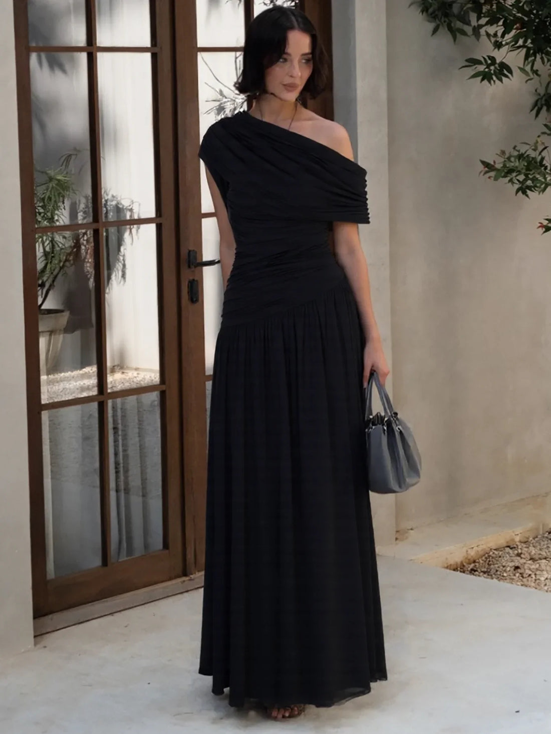 One Shoulder Ruched Maxi Dress