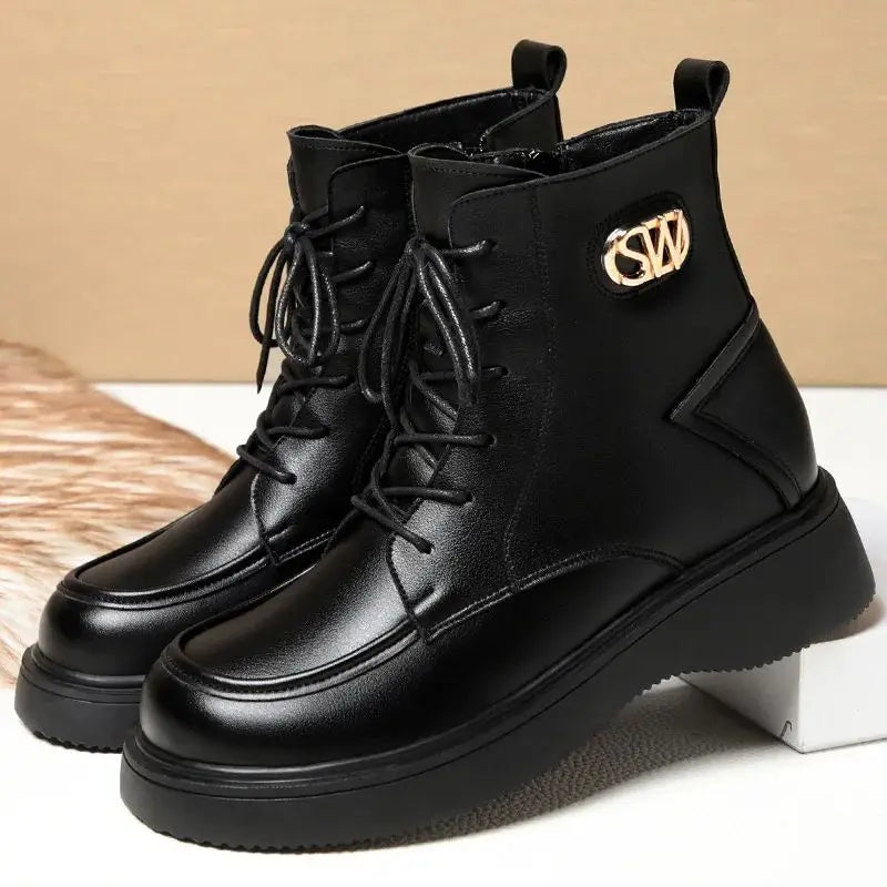 Lace Up Platform Motorcycle Boots