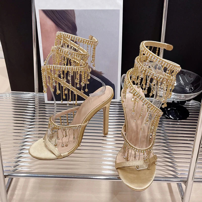 Crystal Tassel Stiletto Sandals