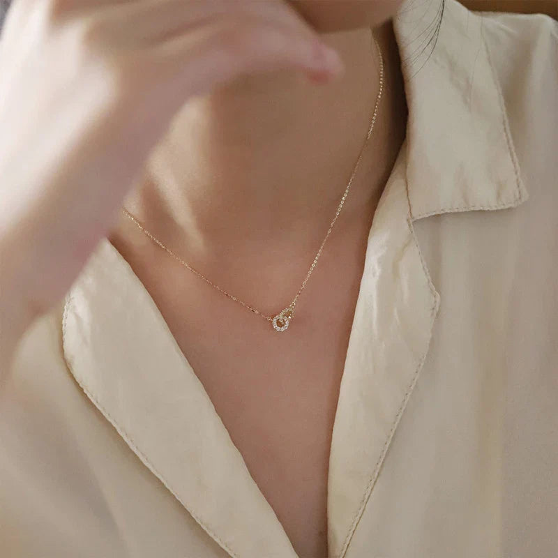Double Ring Zircon Pendant Necklace