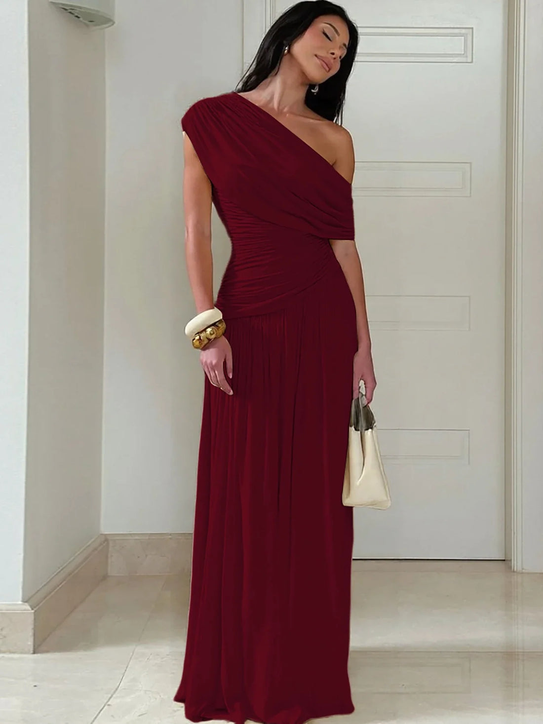 One Shoulder Ruched Maxi Dress