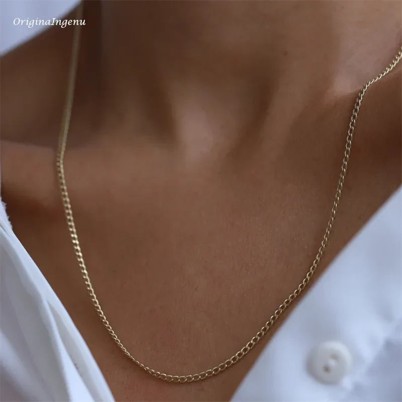 Gold Curb Chain Choker Necklace