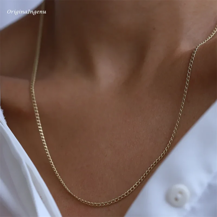Gold Curb Chain Choker Necklace