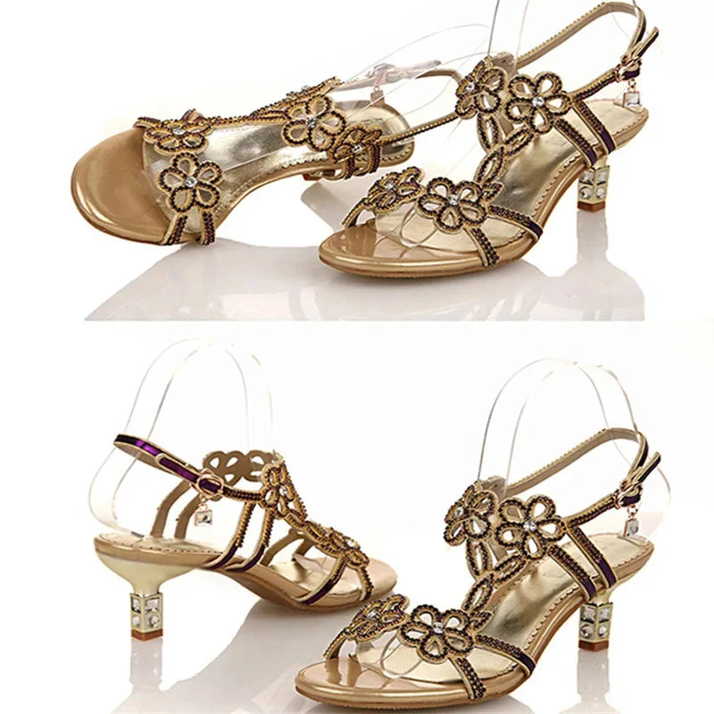 Rhinestone Open Toe High Sandals