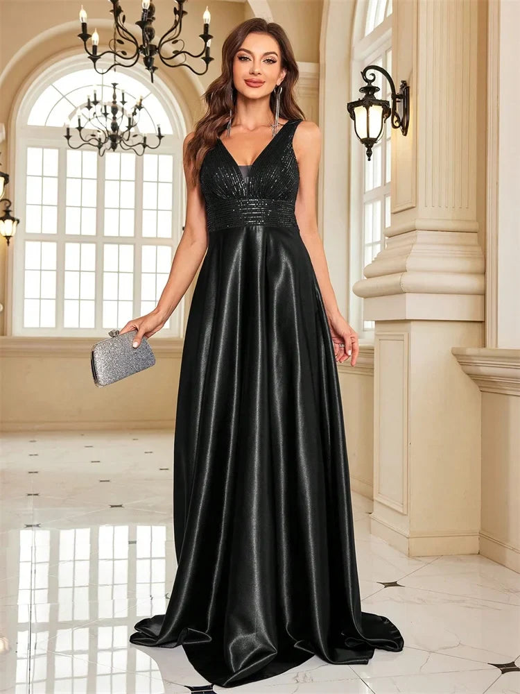 Satin Deep V Prom Dress