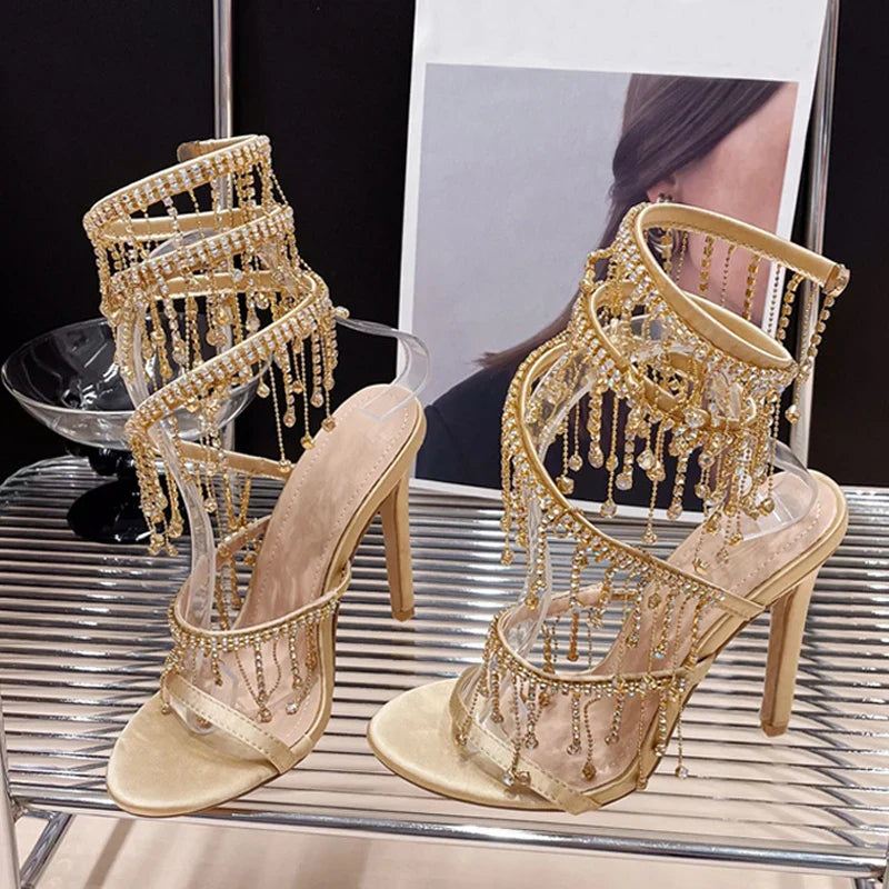 Crystal Tassel Stiletto Sandals
