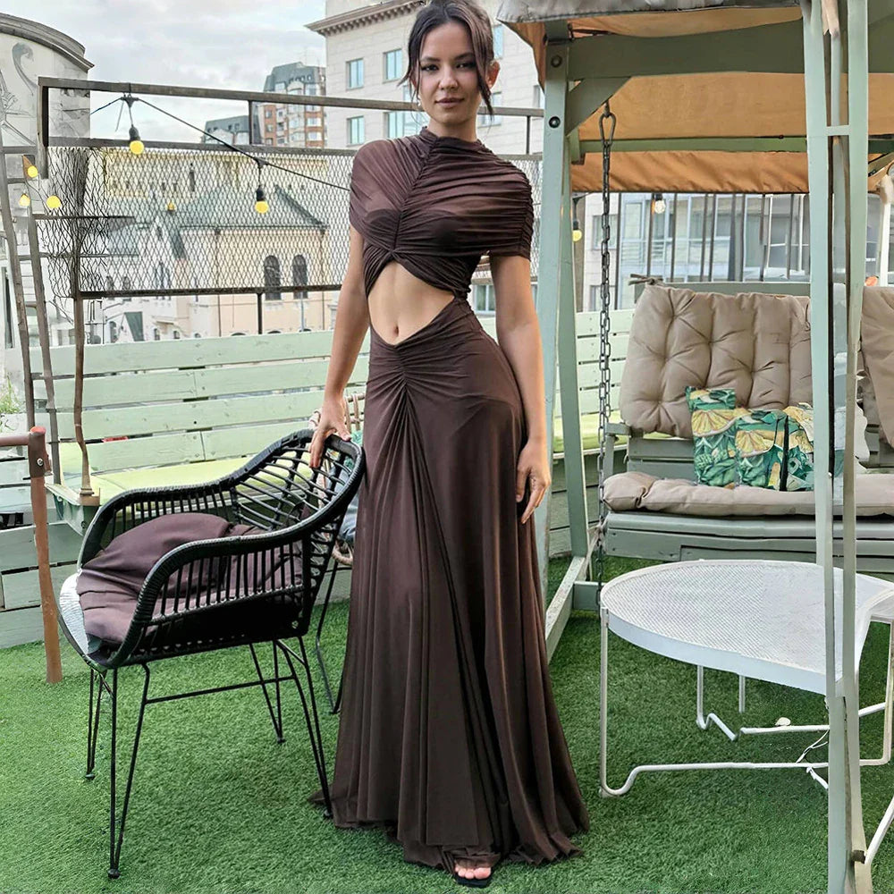 Ruched Maxi Evening Party Dress