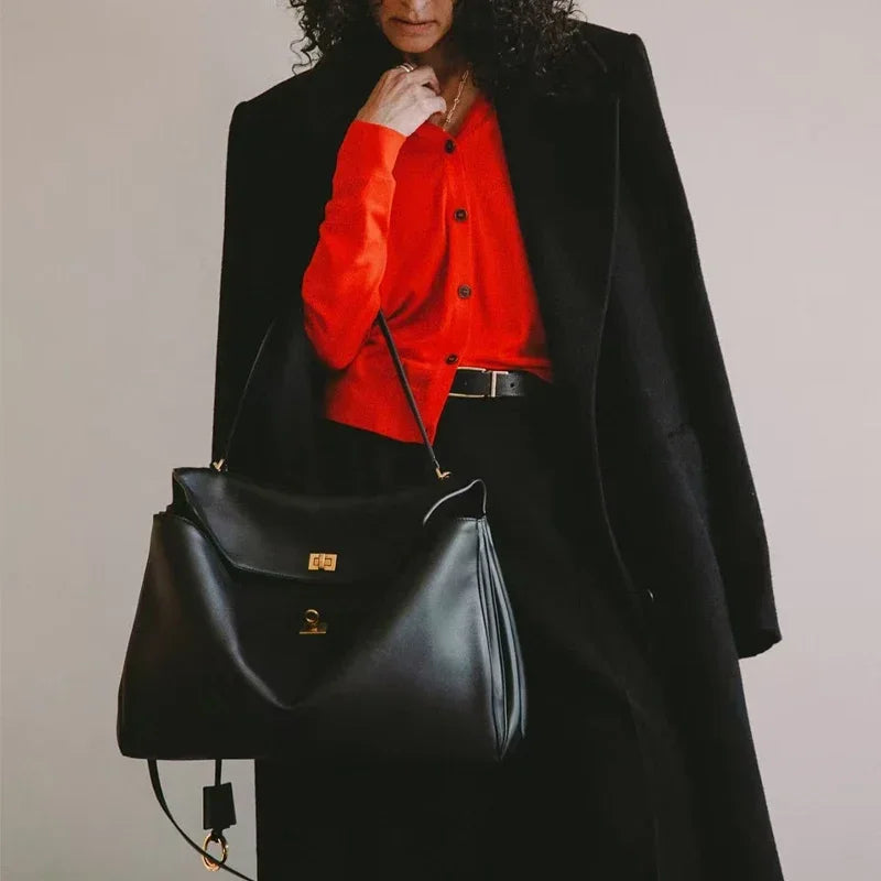 Leather Lock Design Shoulder Bag