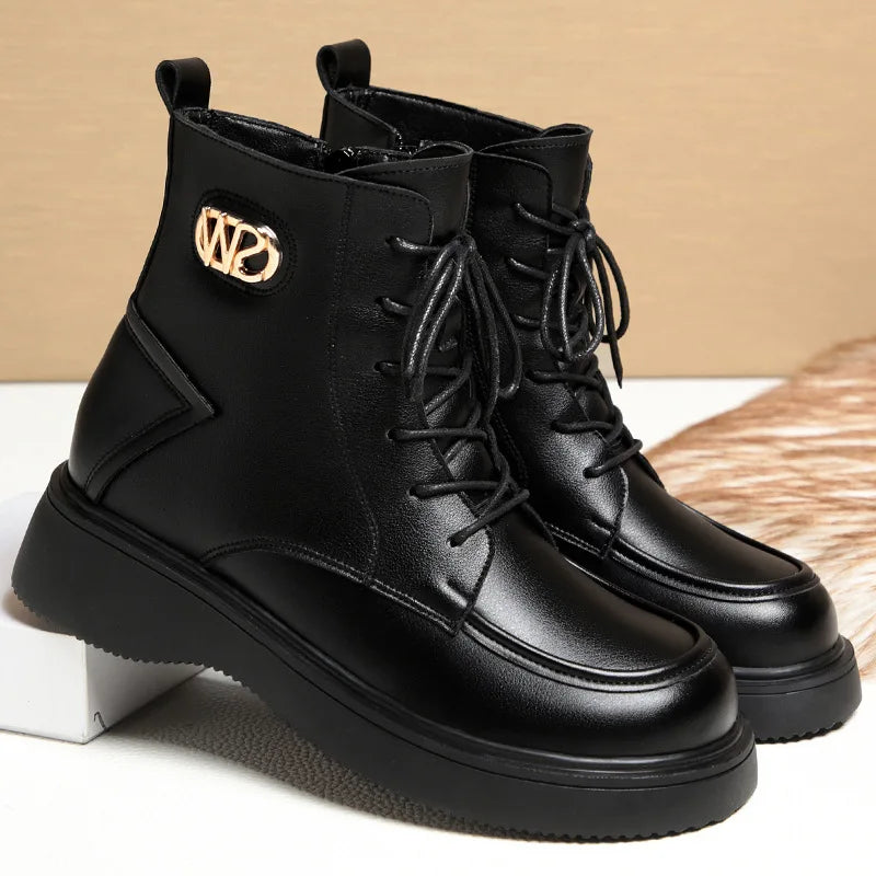 Lace Up Platform Motorcycle Boots
