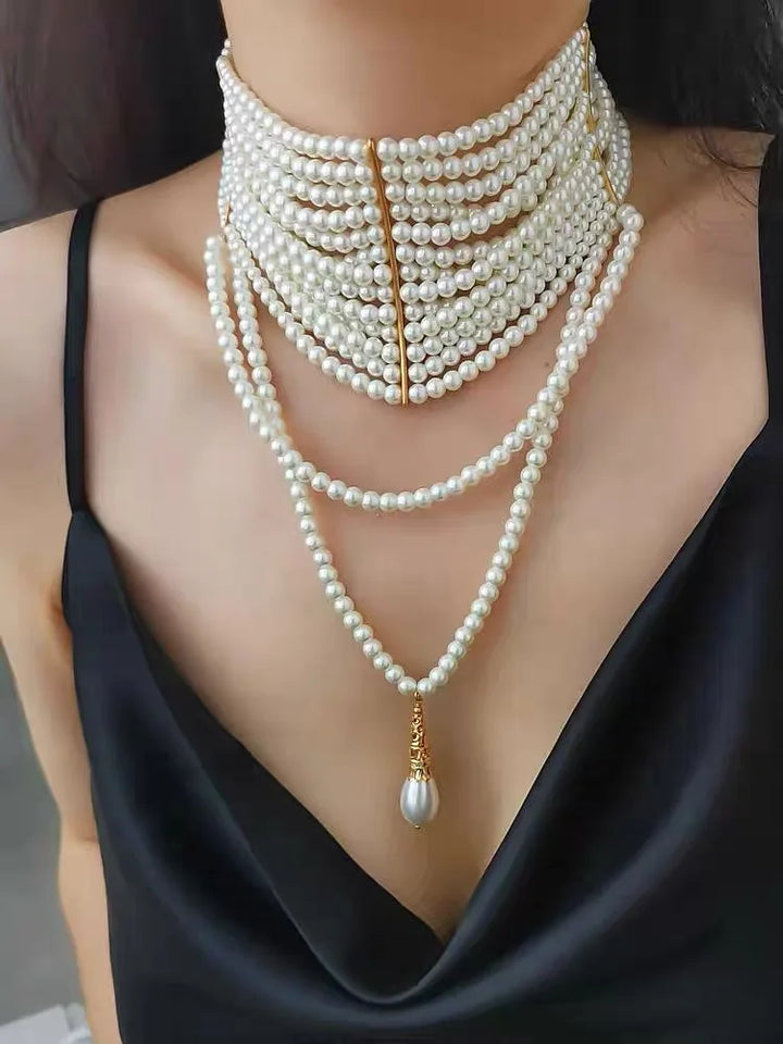 Pearl Fringe Choker Necklace