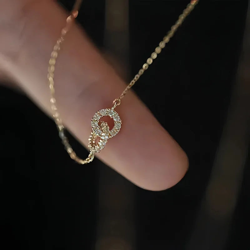 Double Ring Zircon Pendant Necklace