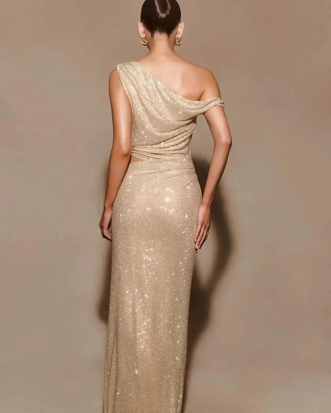 One Shoulder Mesh Evening Dress