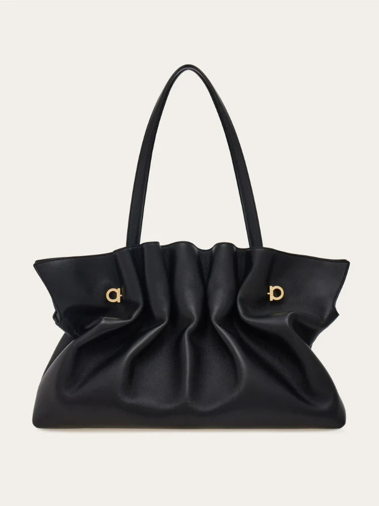 Pleated Leather Crossbody Shoulder Bag