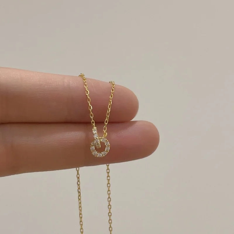 Double Ring Zircon Pendant Necklace