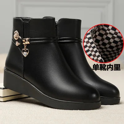 Rhinestone Leather Winter Boots Women