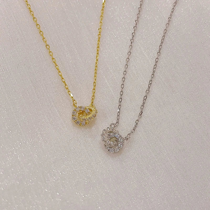 Double Ring Zircon Pendant Necklace