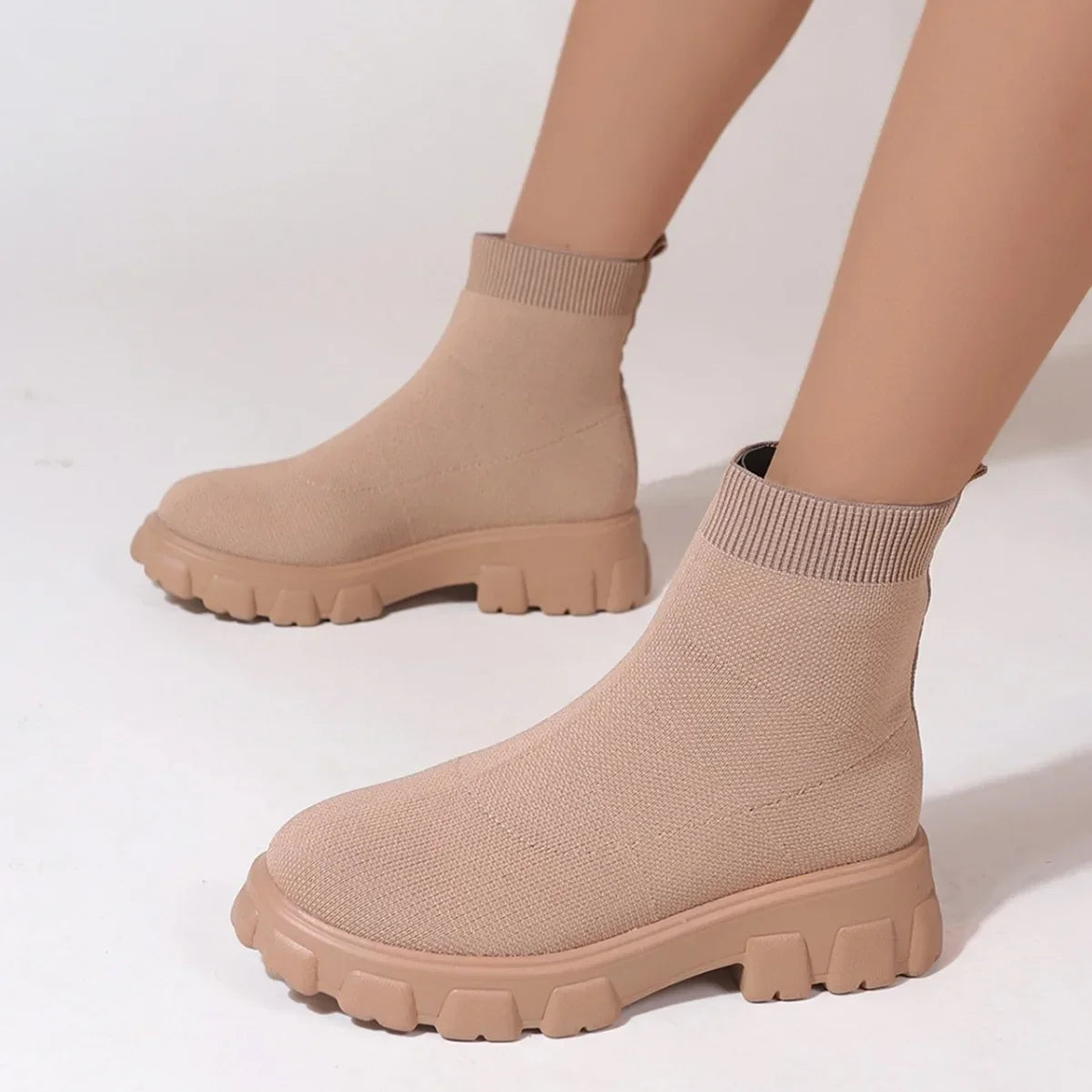 Knitted Platform Sock Ankle Boots