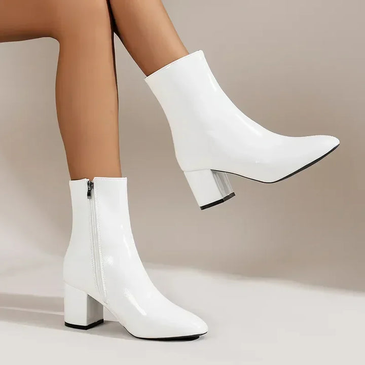 White Zipper Ankle Boots Women