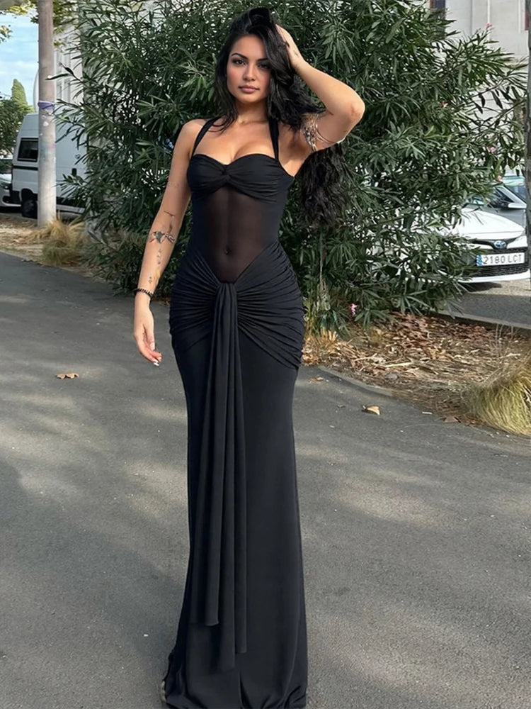Halter Mesh Backless Party Dress