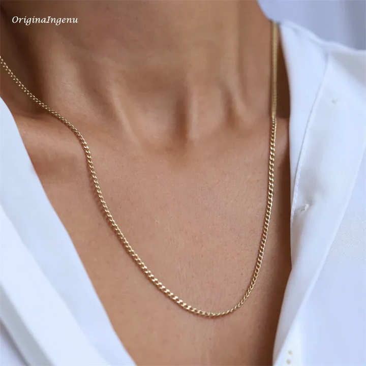 Gold Curb Chain Choker Necklace
