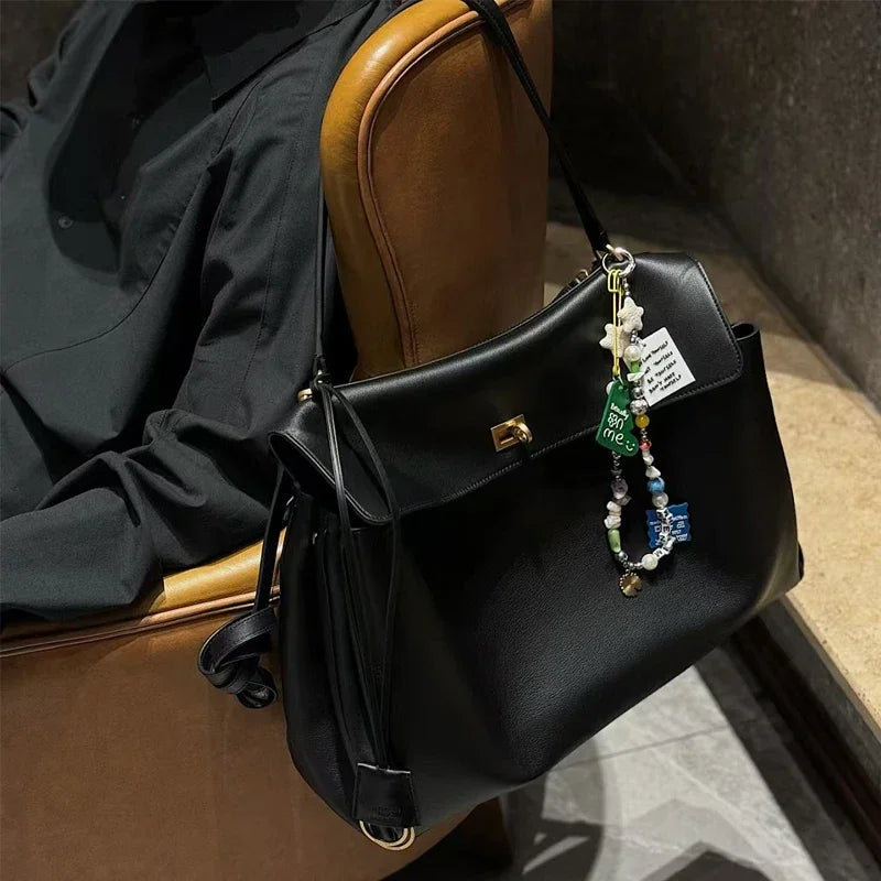 Leather Lock Design Shoulder Bag