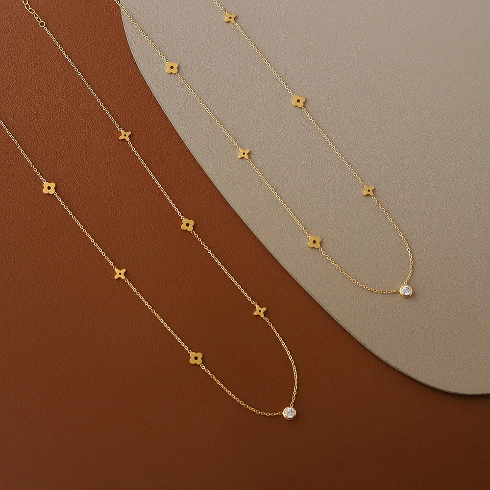Zircon Flower Pendant Necklace